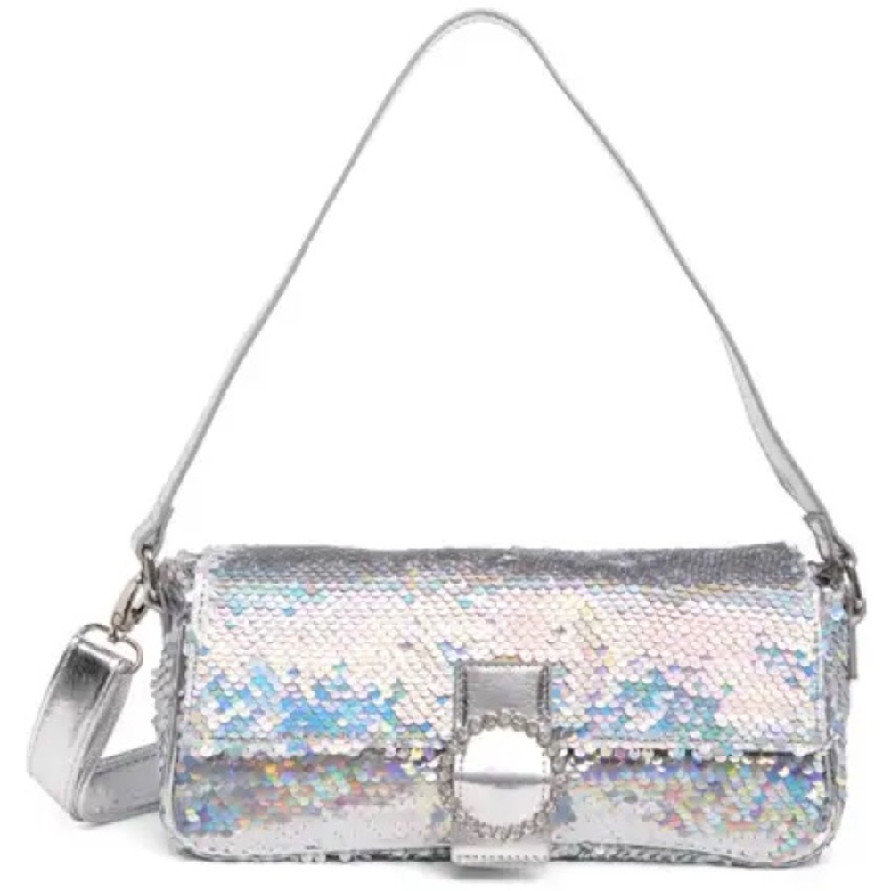 ✨NEW!✨ Madden Girl 🪩 Crossbody Handbag Bag Silver Sequins & Rhinestone concert!